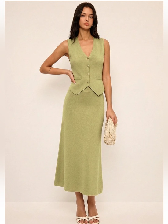 Commense Dresses & Skirts - Commense Metal Button Knit Vest & Midi Skirt Set Size Small NWT